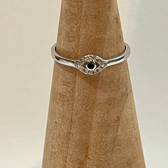 SOLID 925 STERLING SILVER EVIL EYE RING - Picture 1 of 5